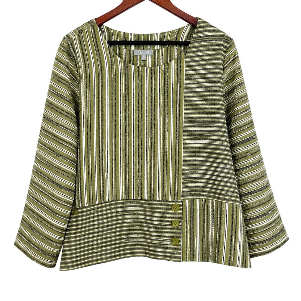 Habitat Sz XL Green Wearable Art to Wear Unique Artsy Blouse Shirt Top Winter